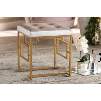 Baxton Studio FJ5A-009-Beige/Gold-Otto Cecile Art Deco Inspired Beige Velvet Fabric Upholstered Gold Finished Metal Ottoman